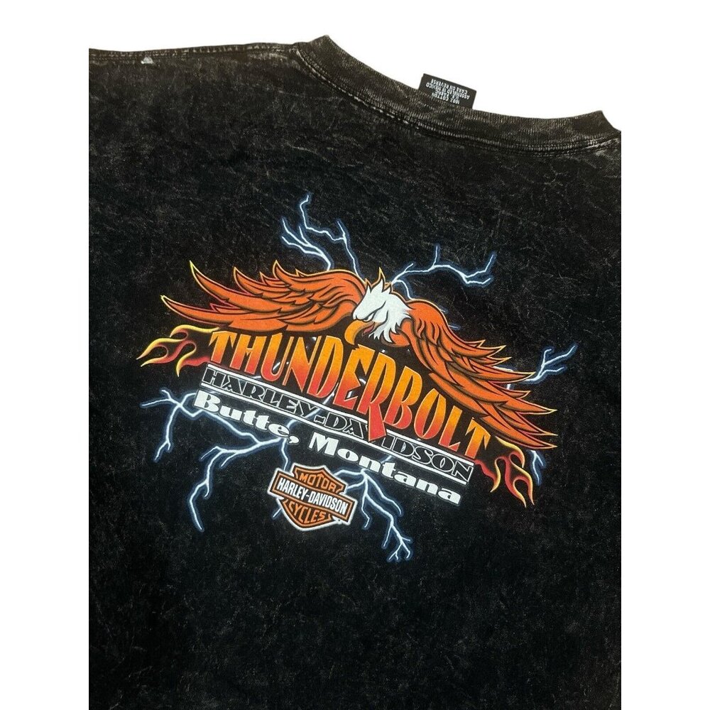 Harley Davidson Tee Shirt Men's LARGE Skull‎ Eagle Thunderbolts Butte MT